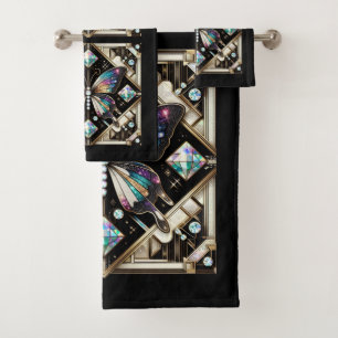 Rainbow Butterfly Art Deco Art Nouveau Bath Towel Set