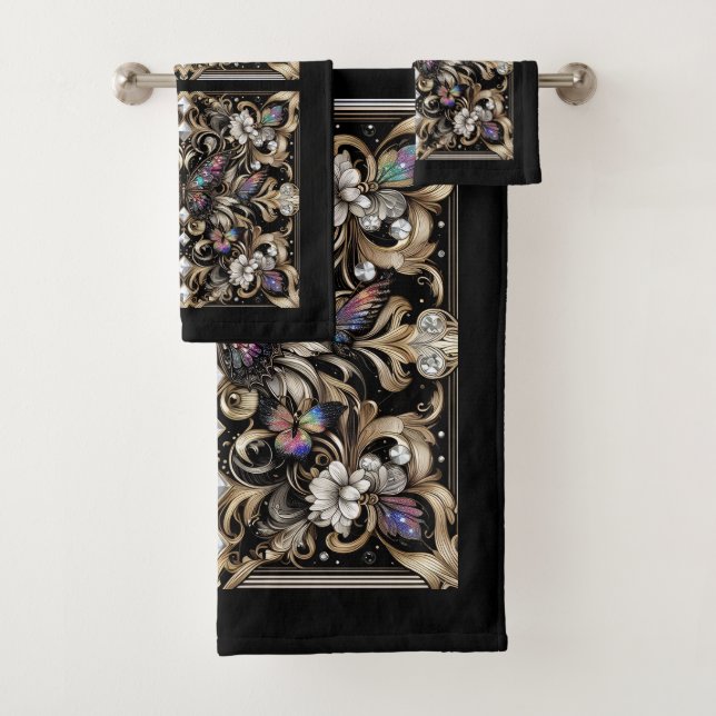 Rainbow Butterfly Art Deco Art Nouveau Bath Towel Set (Insitu)