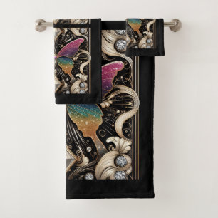 Rainbow Butterfly Art Deco Art Nouveau Bath Towel Set