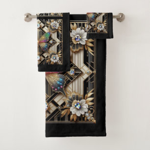 Rainbow Butterfly Art Deco Art Nouveau Bath Towel Set