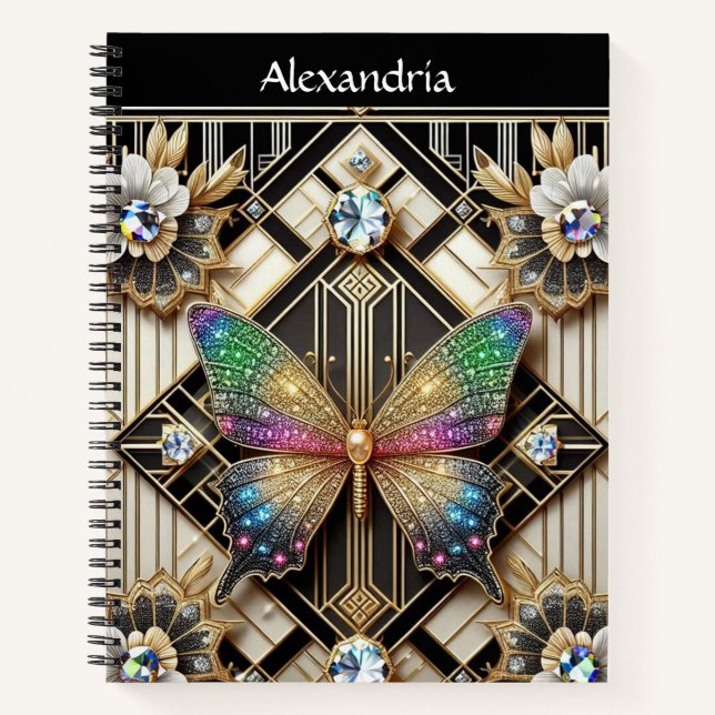 Rainbow Butterfly Art Deco Notebook (Front)