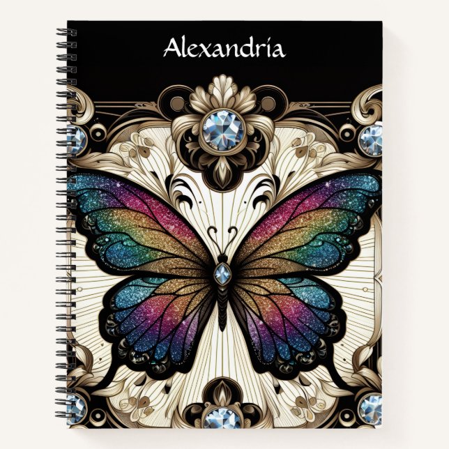 Rainbow Butterfly Art Deco Notebook (Front)