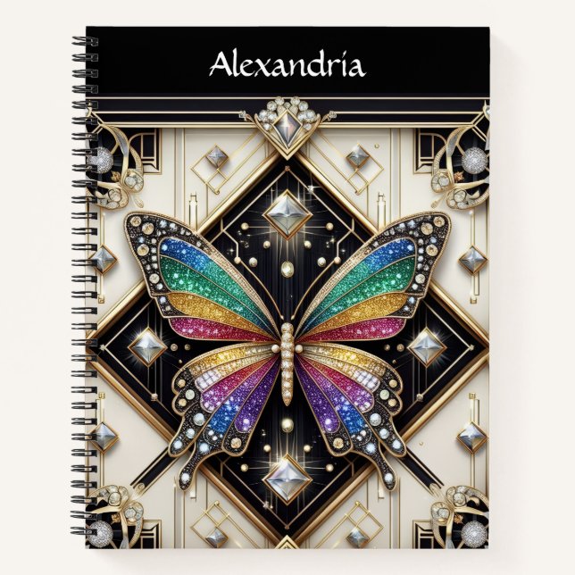 Rainbow Butterfly Art Deco Spiral Notebook (Front)