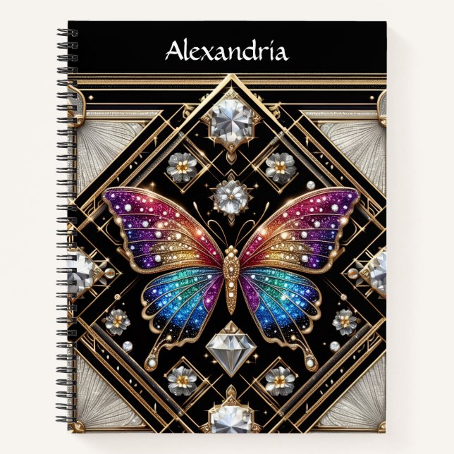 Rainbow Butterfly Art Deco Spiral Notebook (Front)