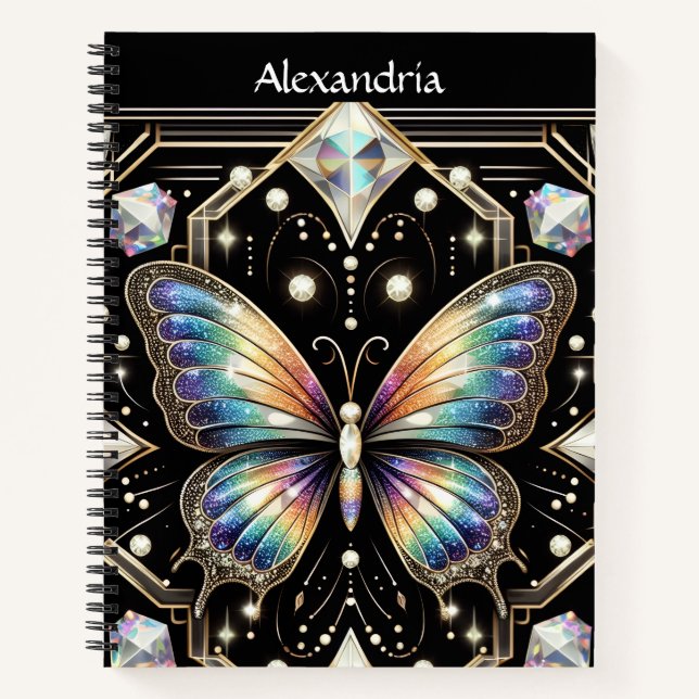 Rainbow Butterfly Art Deco Spiral Notebook (Front)