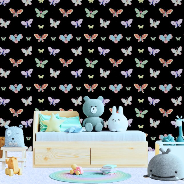 Rainbow Butterfly Baby And Kids Black Wallpaper (Boys Bedroom | Playroom)
