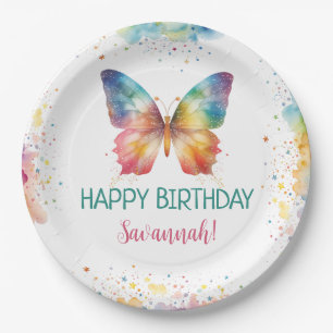 Rainbow Butterfly Birthday Paper Plate