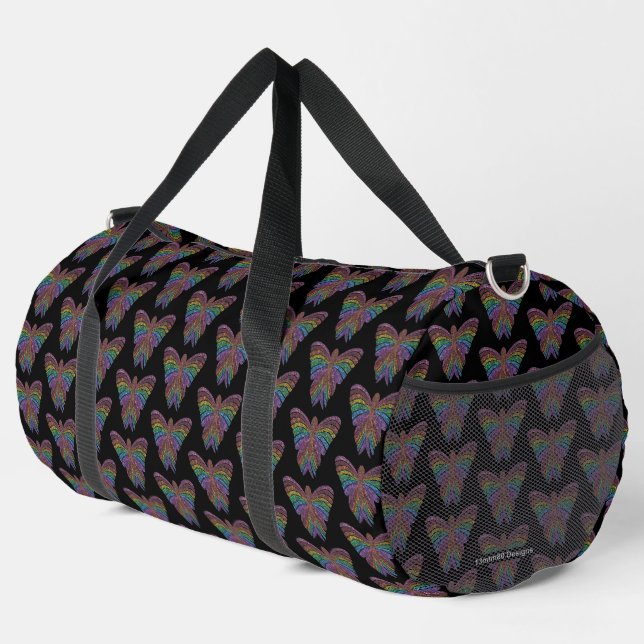 Rainbow Butterfly (black) - Duffel Bag (Right Corner)