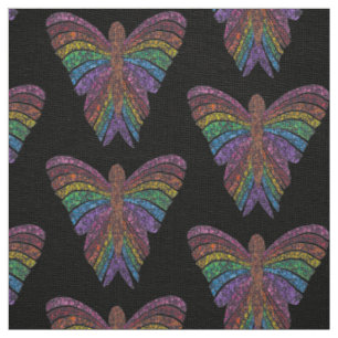 Rainbow Butterfly (black) - Ivory Linen Fabric