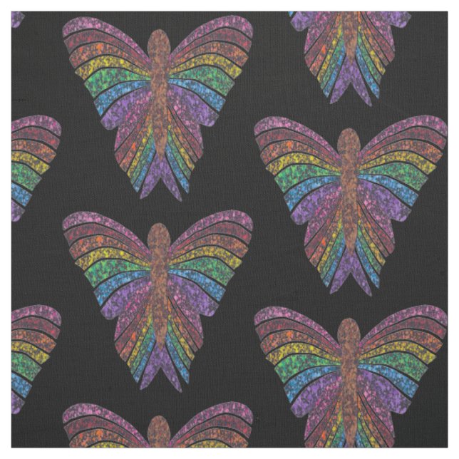 Rainbow Butterfly (black) - Pima Cotton Fabric (Swatch)