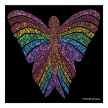 Rainbow Butterfly (black) - Poster Print
