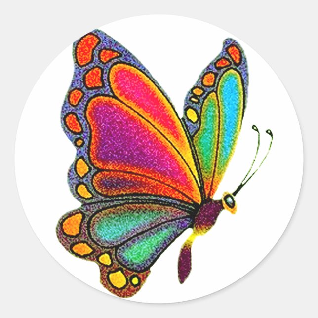 Rainbow Butterfly Classic Round Sticker (Front)