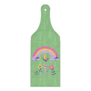 Rainbow Butterfly Cloud Flowers Cutting Board