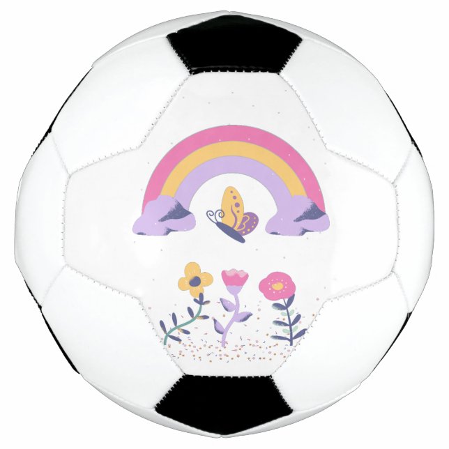Rainbow Butterfly Cloud Flowers Soccer Ball (Front)