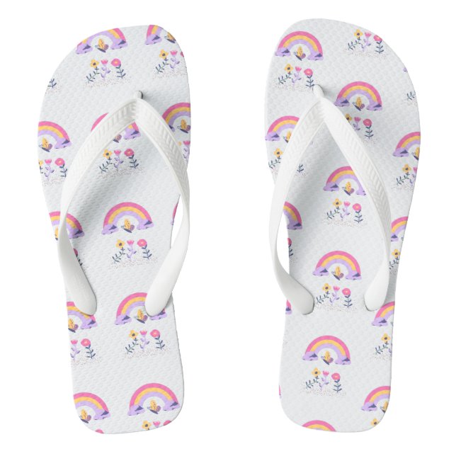 Rainbow Butterfly Cloud Flowers Thongs (Footbed)