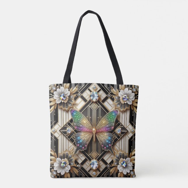 Rainbow Butterfly Diamonds Luxury Tote Bag (Back)