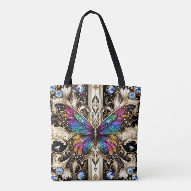 Rainbow Butterfly Diamonds Luxury Tote Bag (Back)