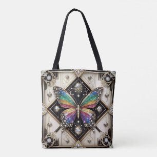 Rainbow Butterfly Diamonds Luxury Tote Bag