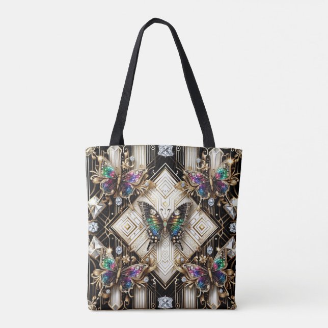 Rainbow Butterfly Diamonds Luxury Tote Bag (Back)