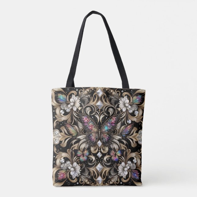 Rainbow Butterfly Diamonds Luxury Tote Bag (Back)
