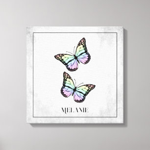 Rainbow Butterfly Floral Canvas Print