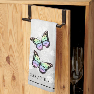 Rainbow Butterfly Floral Kitchen Towel