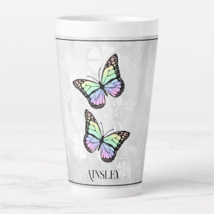 Rainbow Butterfly Floral Personalised Latte Mug