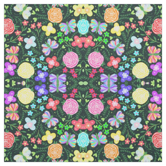 Rainbow Butterfly Flower Fabric (Swatch)
