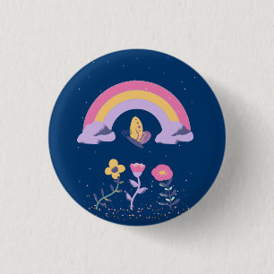 Rainbow Butterfly Flowers Cloud 3 Cm Round Badge