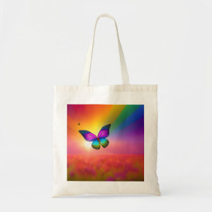 Rainbow Butterfly Flying in a Field  Tote Bag
