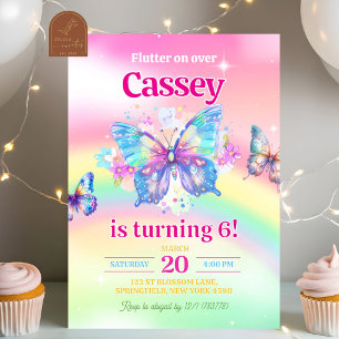 Rainbow Butterfly Girl Birthday Invitation