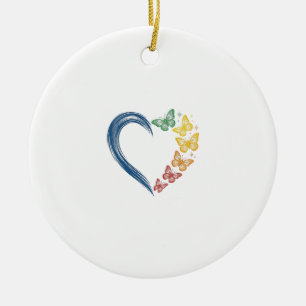 Rainbow Butterfly Heart Vintage Engraving Design_1 Ceramic Ornament
