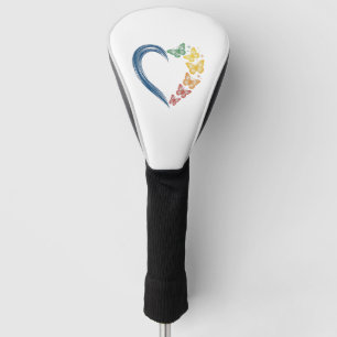 Rainbow Butterfly Heart Vintage Engraving Design_1 Golf Head Cover