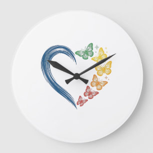 Rainbow Butterfly Heart Vintage Engraving Design_1 Large Clock