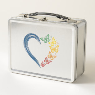 Rainbow Butterfly Heart Vintage Engraving Design_1 Metal Lunch Box