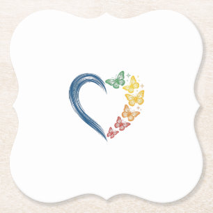 Rainbow Butterfly Heart Vintage Engraving Design_1 Paper Coaster