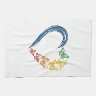 Rainbow Butterfly Heart Vintage Engraving Design_1 Tea Towel