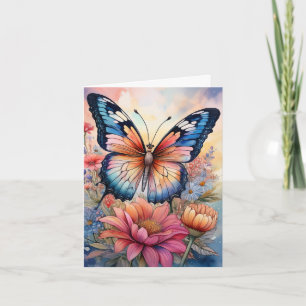 Rainbow Butterfly in a Flower Garden Blank Note Card