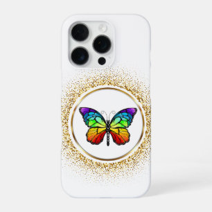 Rainbow Butterfly in a Golden Circle iPhone 16 Pro Case