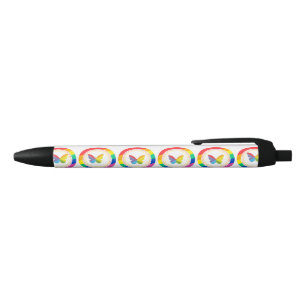 Rainbow Butterfly LGBTQ+ Pride Button Black Ink Pen