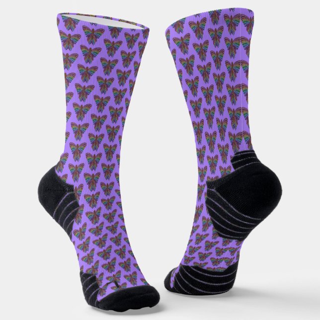 Rainbow Butterfly (light blue) - Athletic Socks (Angled)