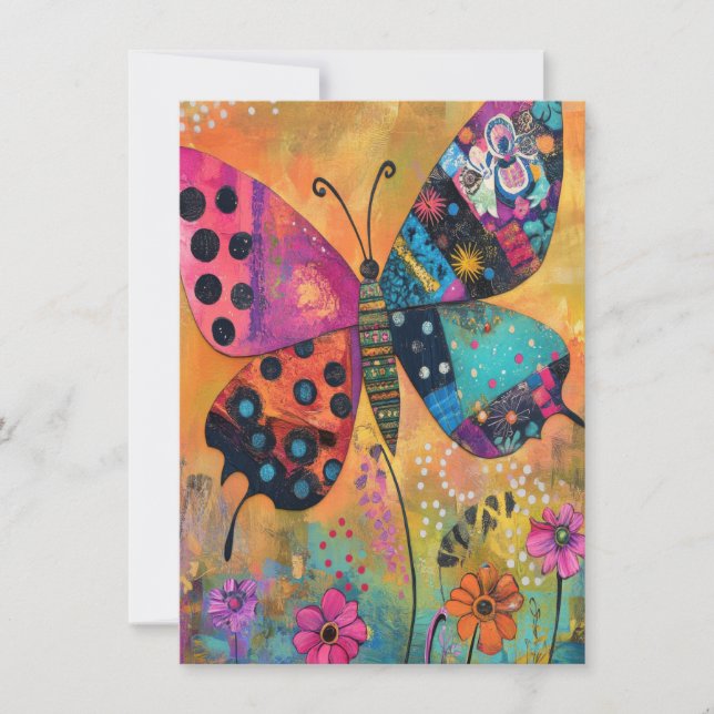Rainbow Butterfly Meadow Art Tote Bag Thank You Card (Front)