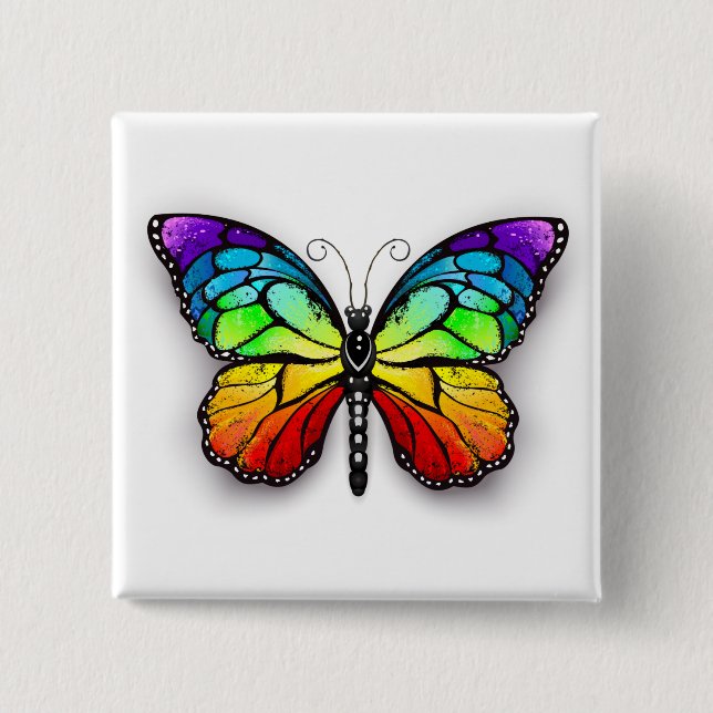 Rainbow butterfly Monarch 15 Cm Square Badge (Front)