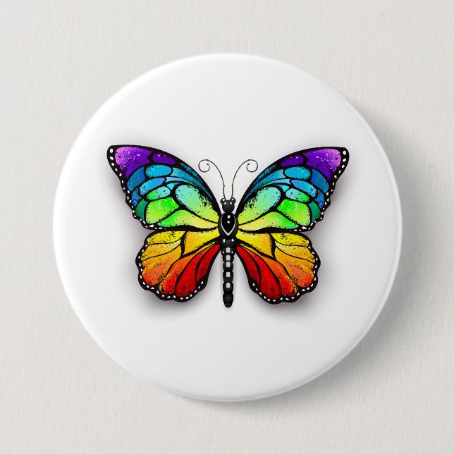 Rainbow butterfly Monarch 7.5 Cm Round Badge (Front)