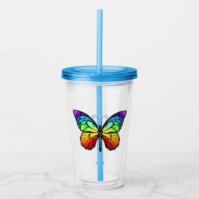 Rainbow butterfly Monarch Acrylic Tumbler (Front)