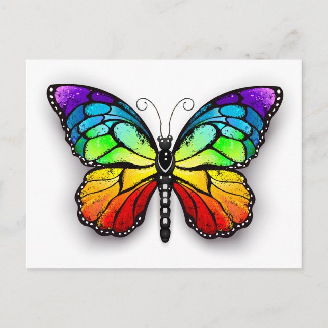 Rainbow butterfly Monarch Announcement Postcard (Front)
