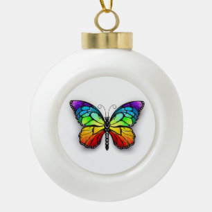 Rainbow butterfly Monarch Ceramic Ball Christmas Ornament