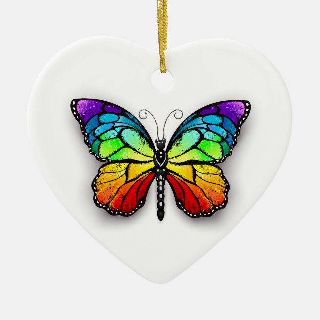 Rainbow butterfly Monarch Ceramic Ornament (Front)