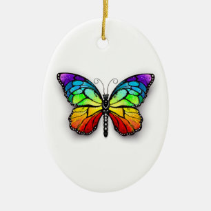 Rainbow butterfly Monarch Ceramic Ornament