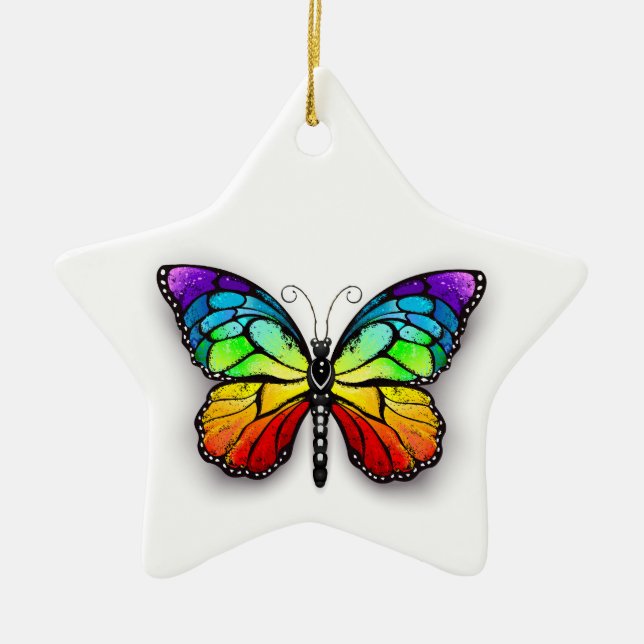 Rainbow butterfly Monarch Ceramic Ornament (Front)